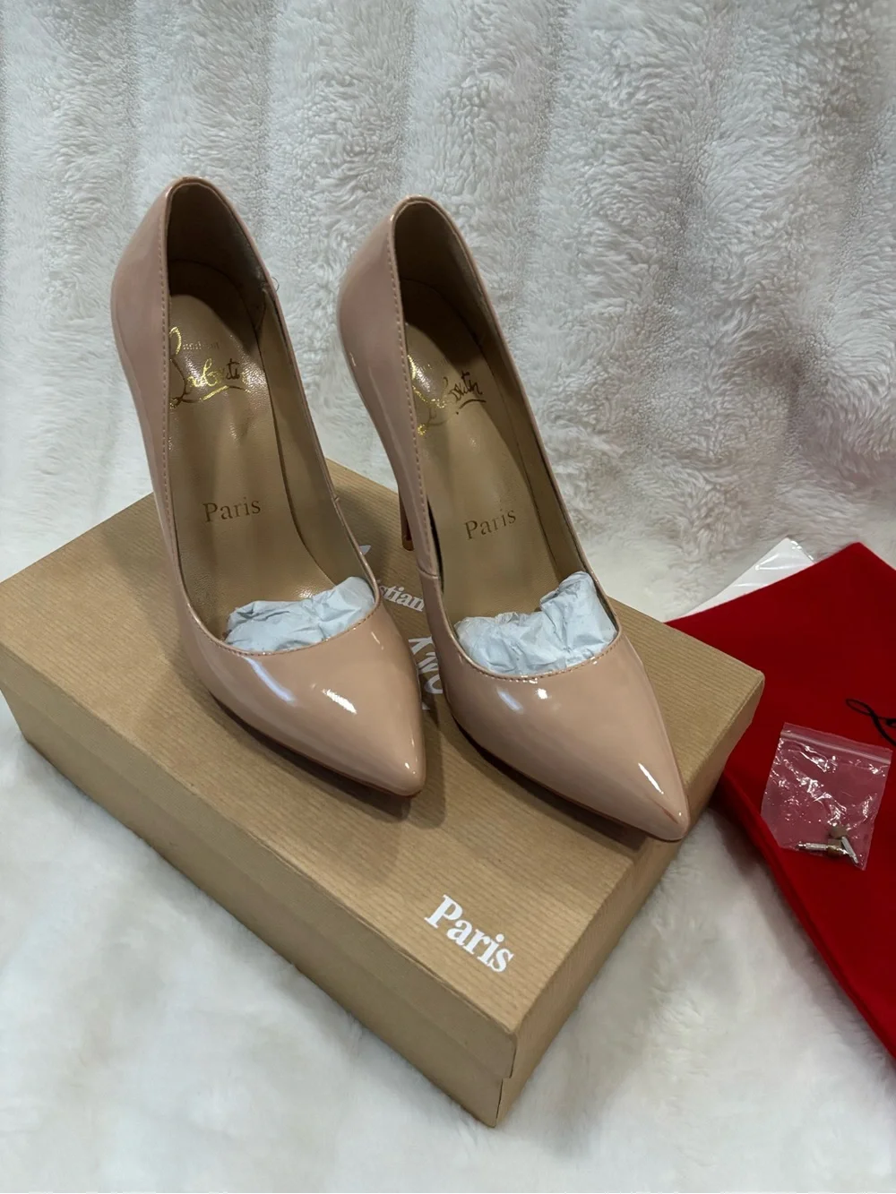 Christian Louboutin Nude Patent Leather Pointed-Toe Pumps